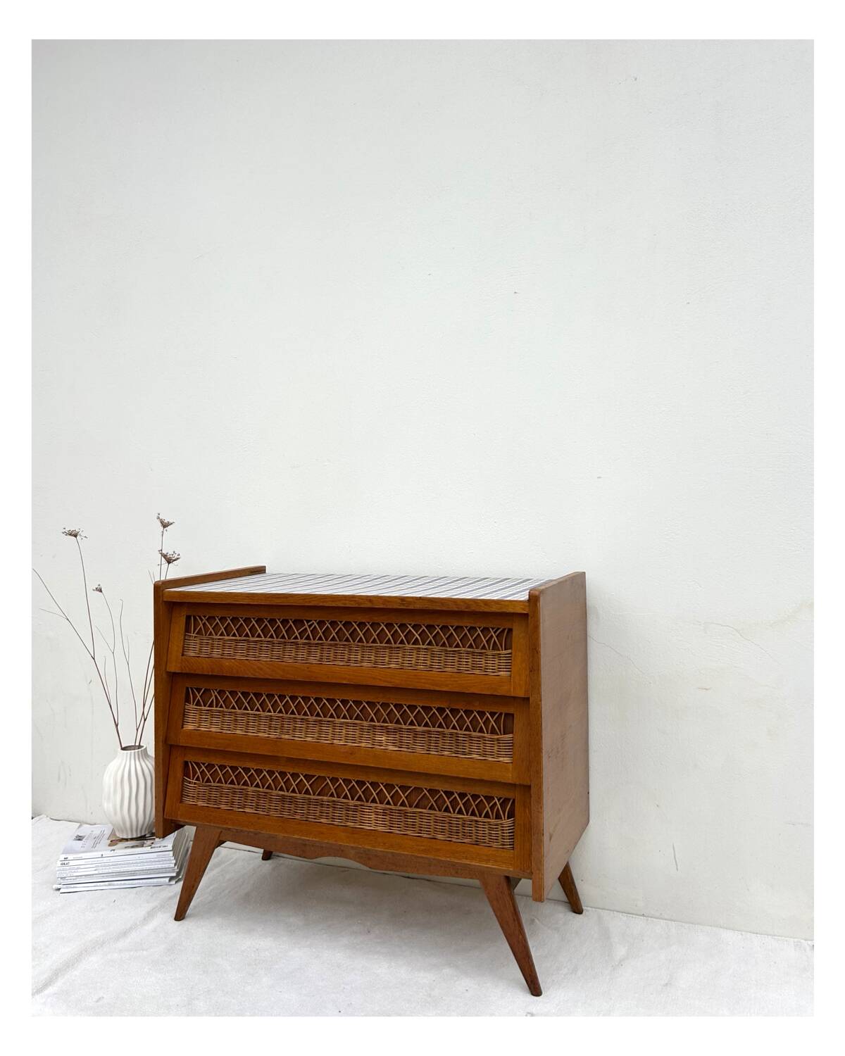 Vintage rattan chest of drawers