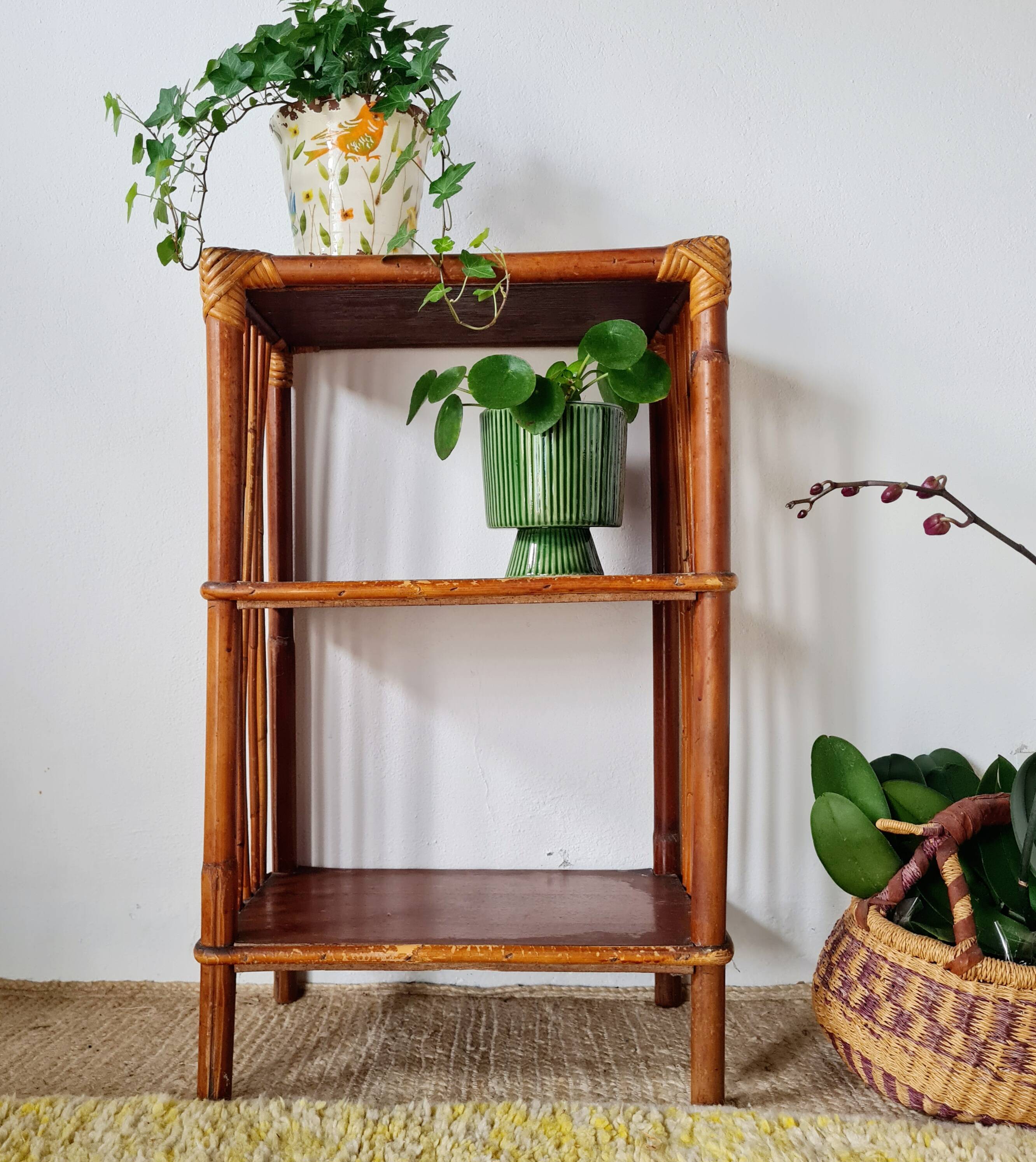 Etagère ancienne - bibliothèque rotin bois patinée