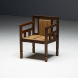 Art Deco Wooden Armchair with Rush Seat, France, 1920s