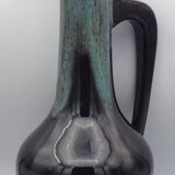 Large vase in glazed ceramic stoneware flamed effect brown and turquoise 35.5 cm