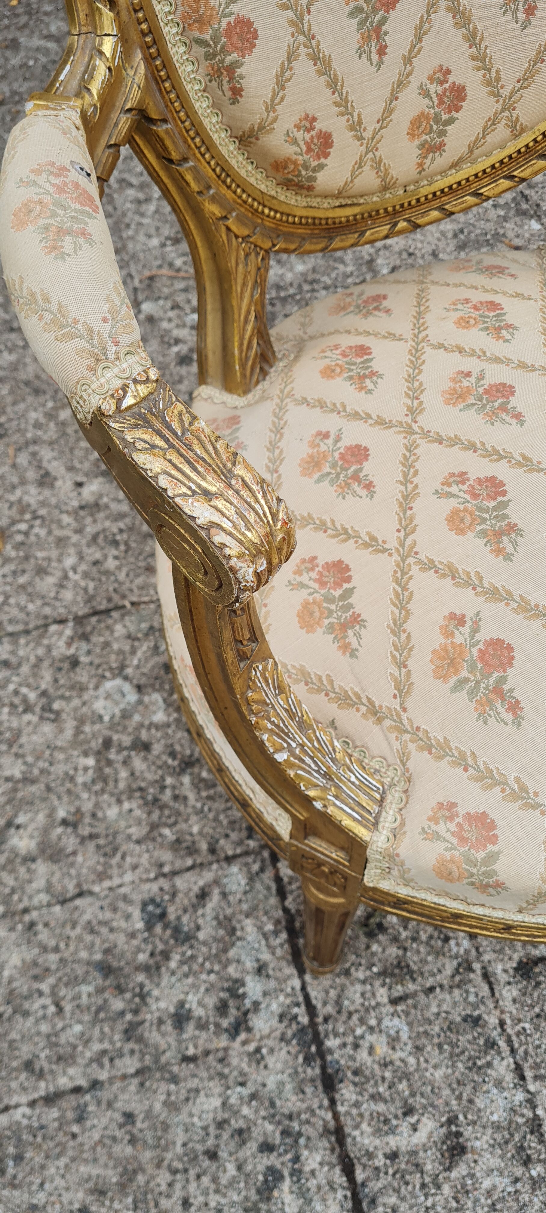 Pair of armchairs medallion in gilded wood Louis XVI style
