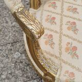 Pair of armchairs medallion in gilded wood Louis XVI style