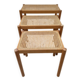 Set of 3 vintage cane nesting coffee tables