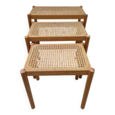 Set of 3 vintage cane nesting coffee tables