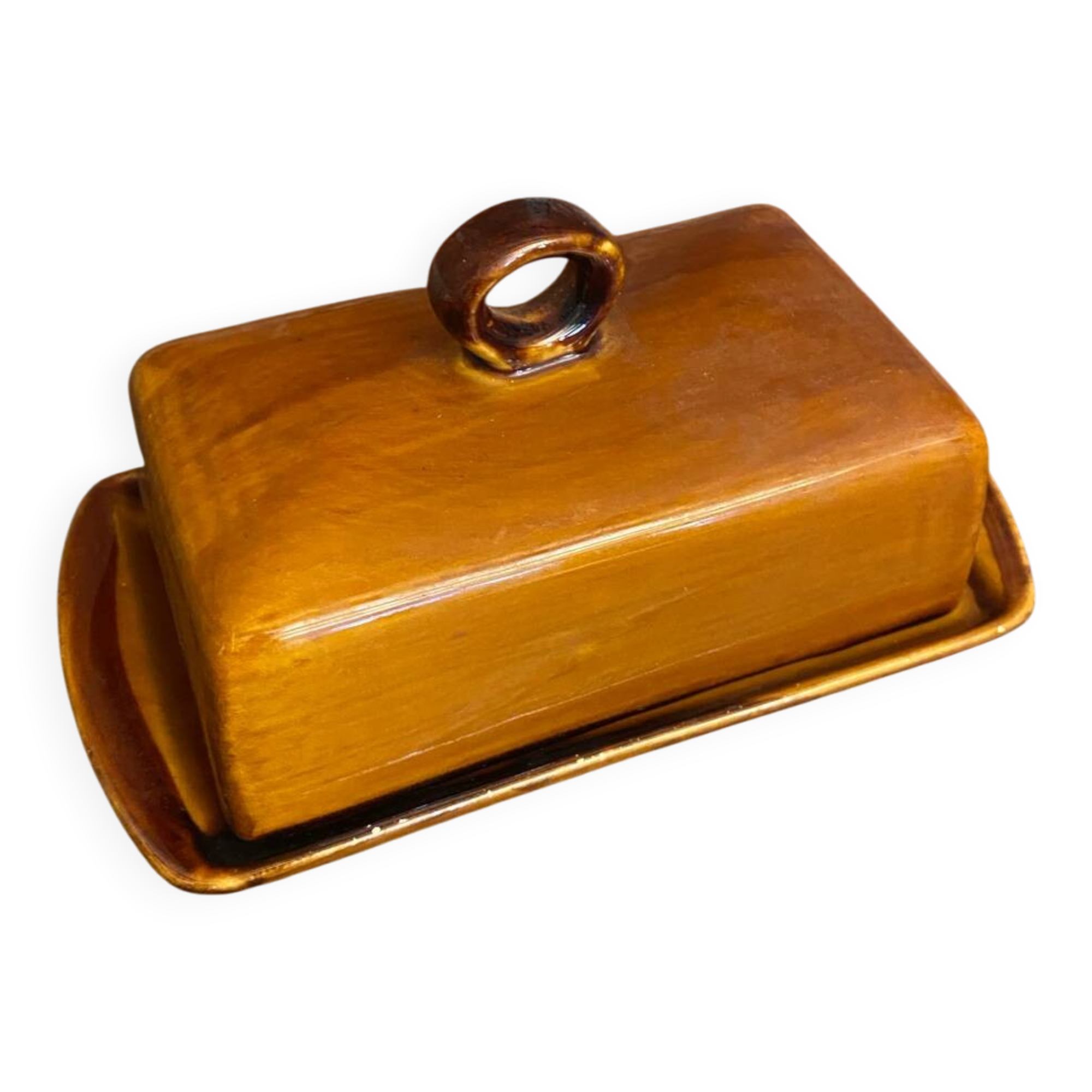 Beurrier Ancien ST CLEMENT Céramique Marron Made In France Vintage #D8