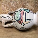 Hand-painted terracotta amphora, 60's design, signed "tm", vintage