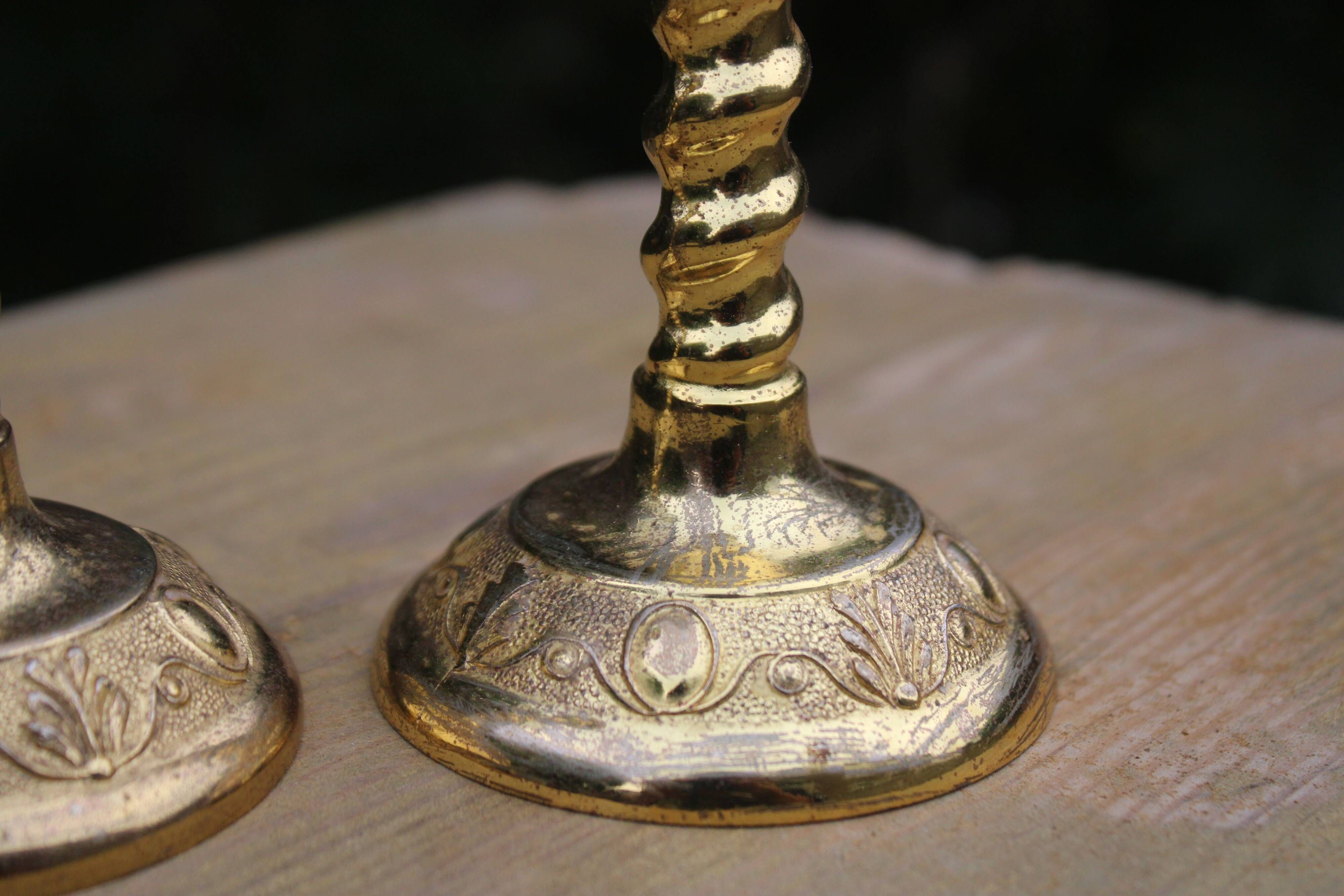 Pair of antique gilt brass candlesticks – Made in England – vintage style