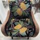 British style armchair in embroidered black velvet and legs in solid black mango tree