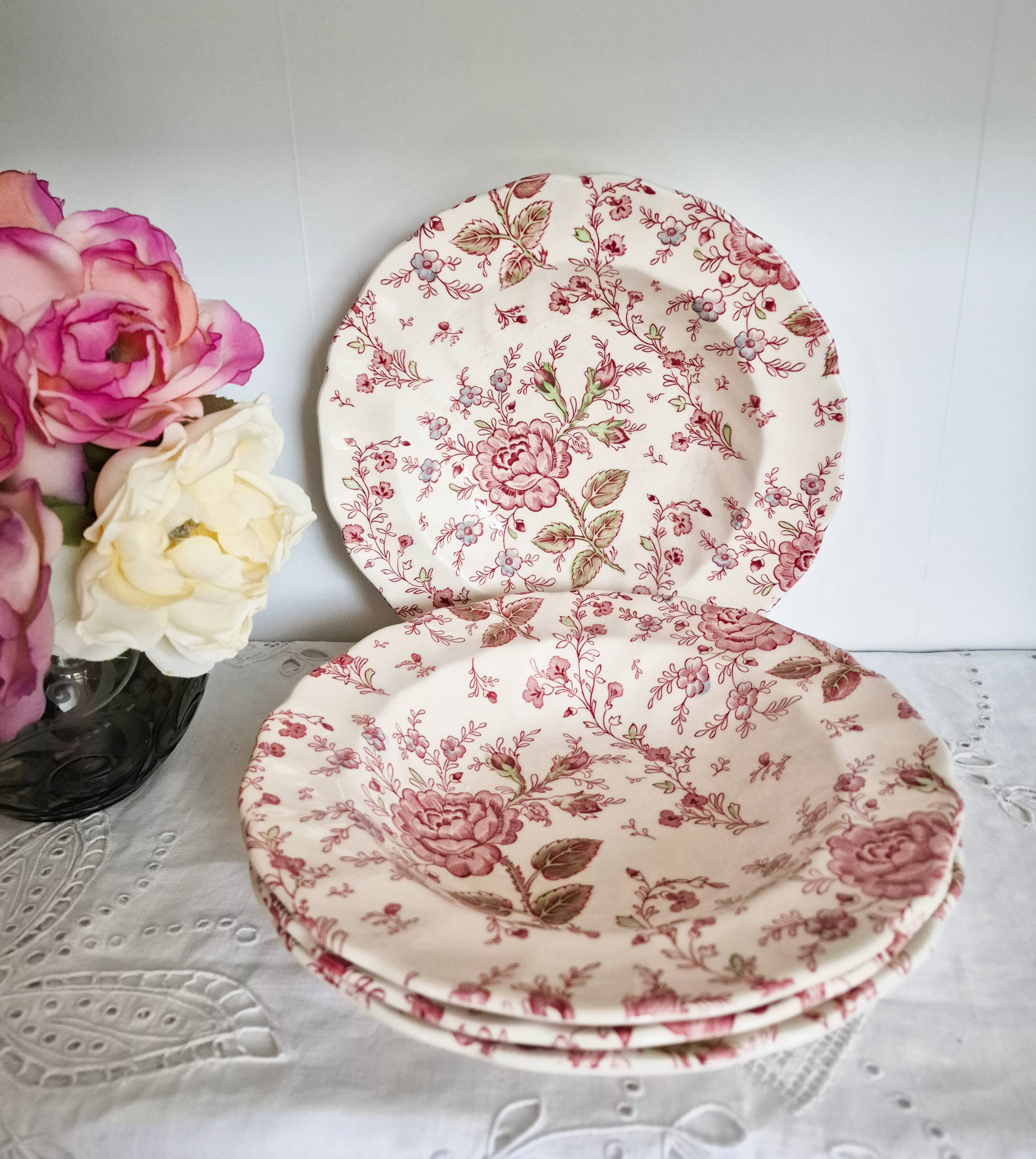 Deep plates (4) Johnson Brothers Rose chintz - Johnson Bros