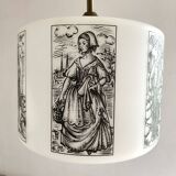 50s-60s pendant light in black and white opaline glass