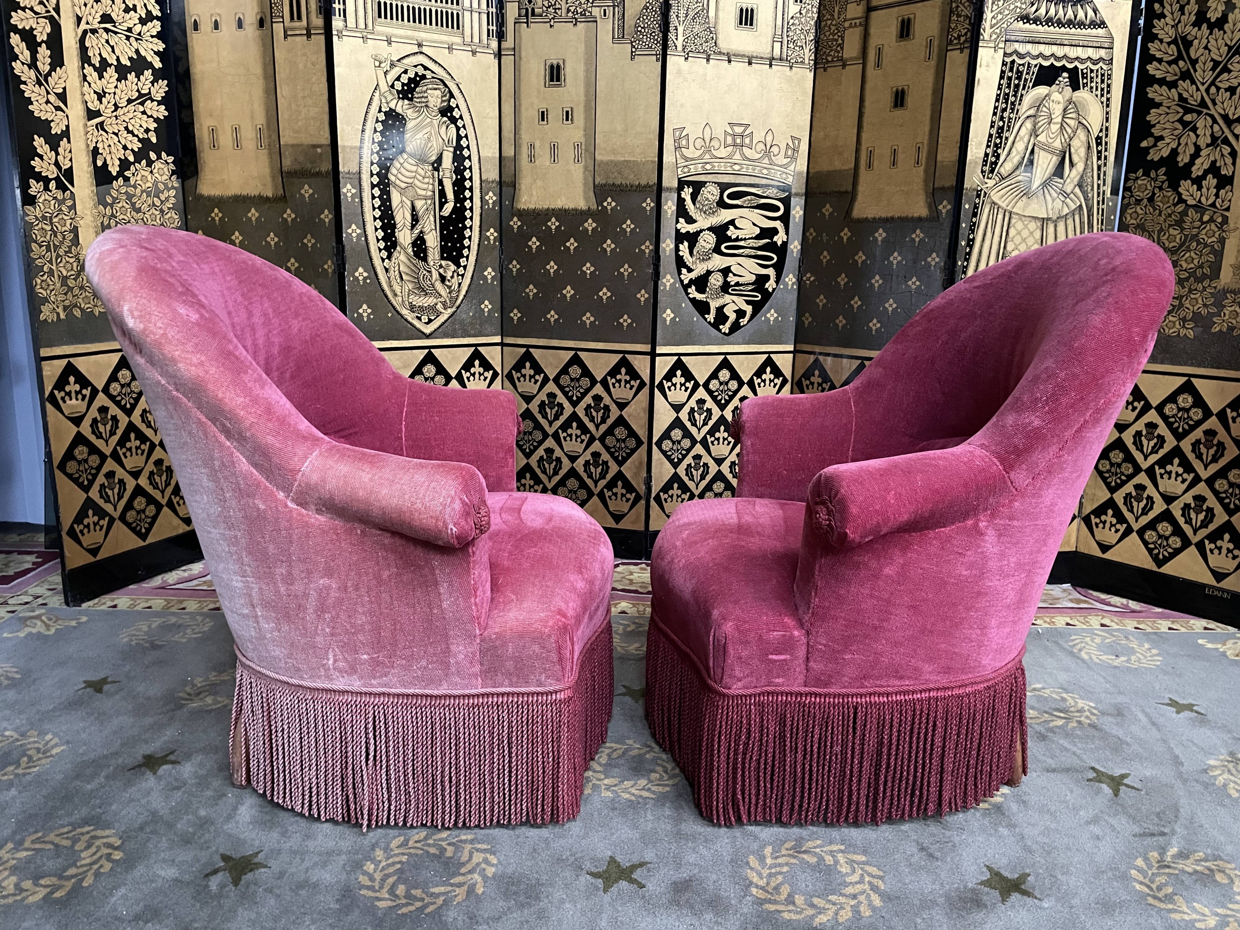 Pair of pink velvet toad armchairs