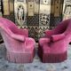 Pair of pink velvet toad armchairs