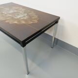 Vintage rectangular coffee table from the 60s 70s in ceramic, black metal and chrome metal