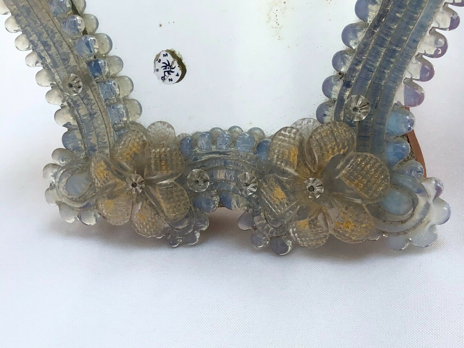 Miroir murano venice 1900 structure bois opalescent stylisées 22x24cm