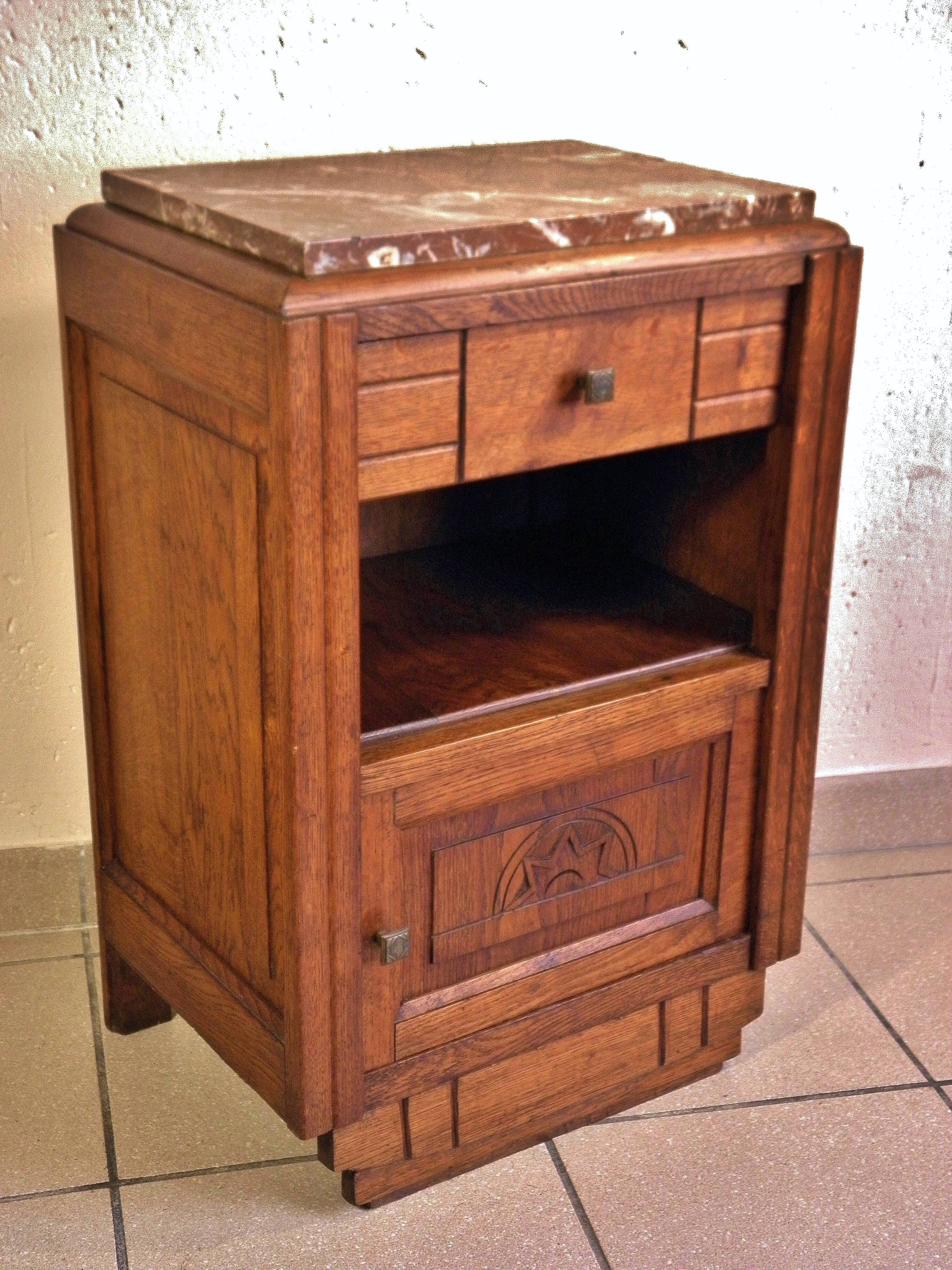 Art Deco bedside table in wood and marble