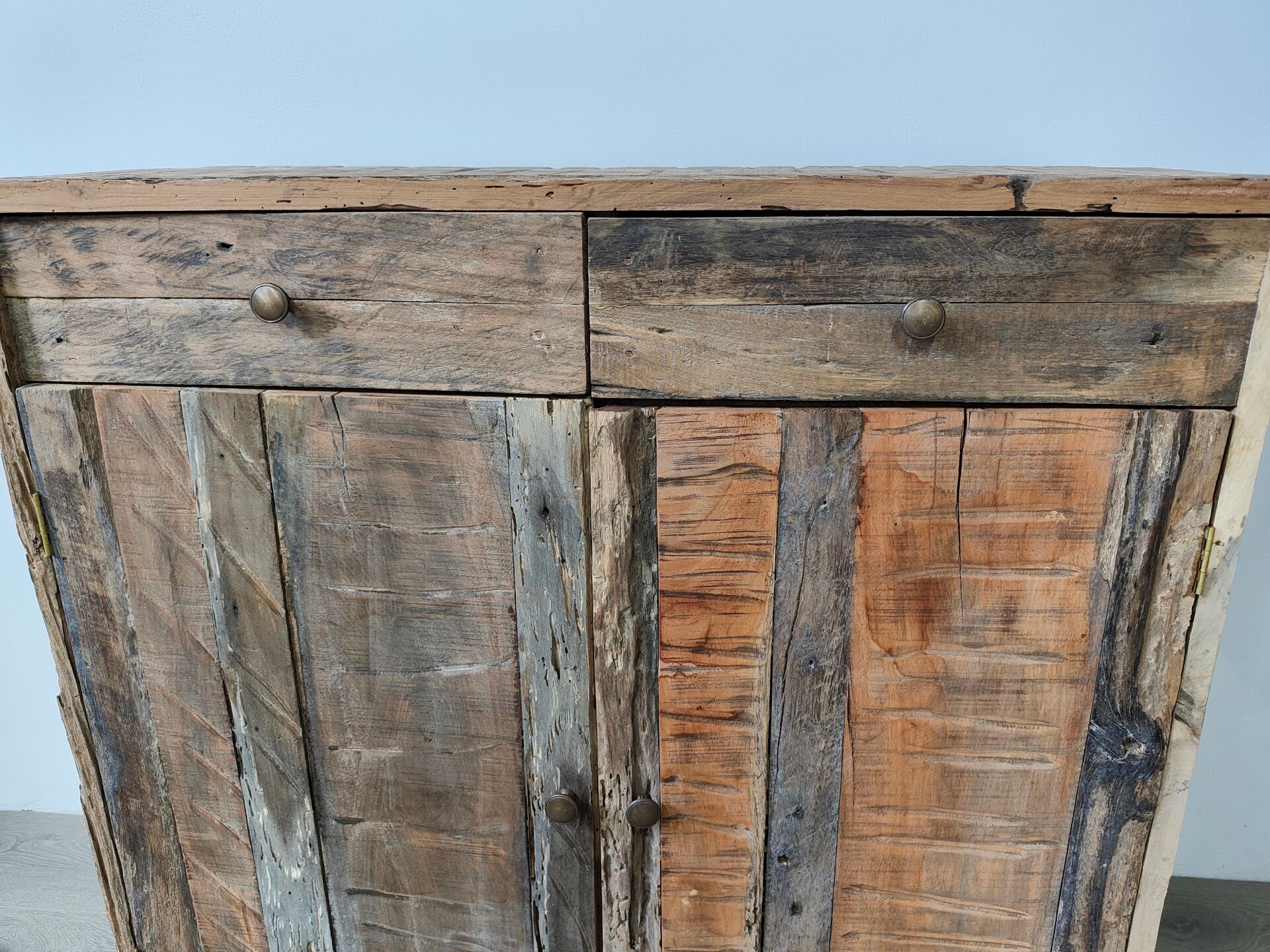 Two-door buffet with two drawers in antique wood.