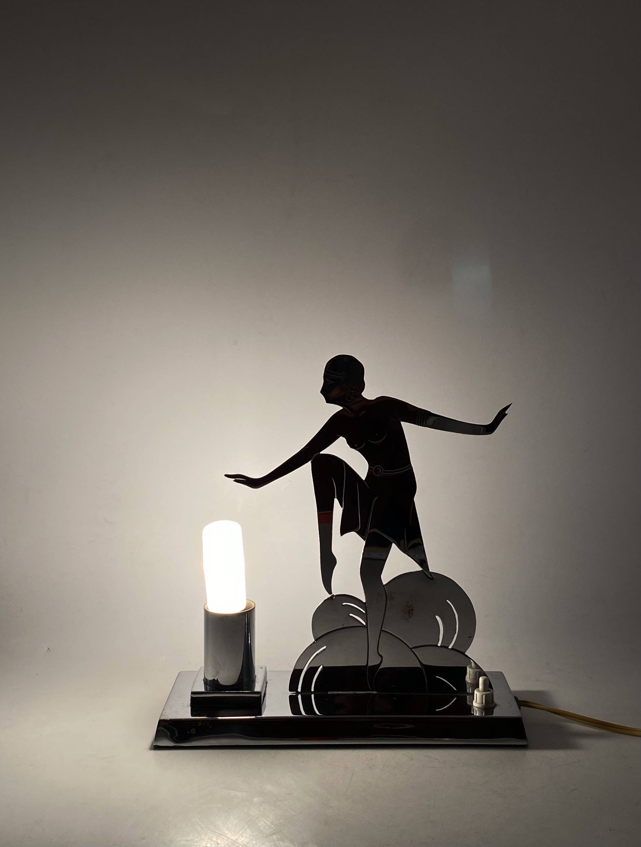 Art Déco Charleston Dancer cubist Table Lamp, LW Paris France, circa 1930