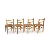 Vintage rattan and woven straw chairs, 1960s, set of 4