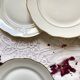 Set of 6 antique dessert plates with gilding, Sologne porcelain