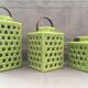 Set trio decorative lanterns design ceramic enamelled cracked glaze