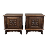 Pair of carved wooden bedside tables, early 20th century