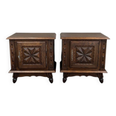 Pair of carved wooden bedside tables, early 20th century