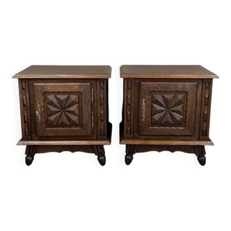 Pair of carved wooden bedside tables, early 20th century