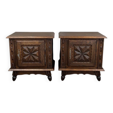 Pair of carved wooden bedside tables, early 20th century