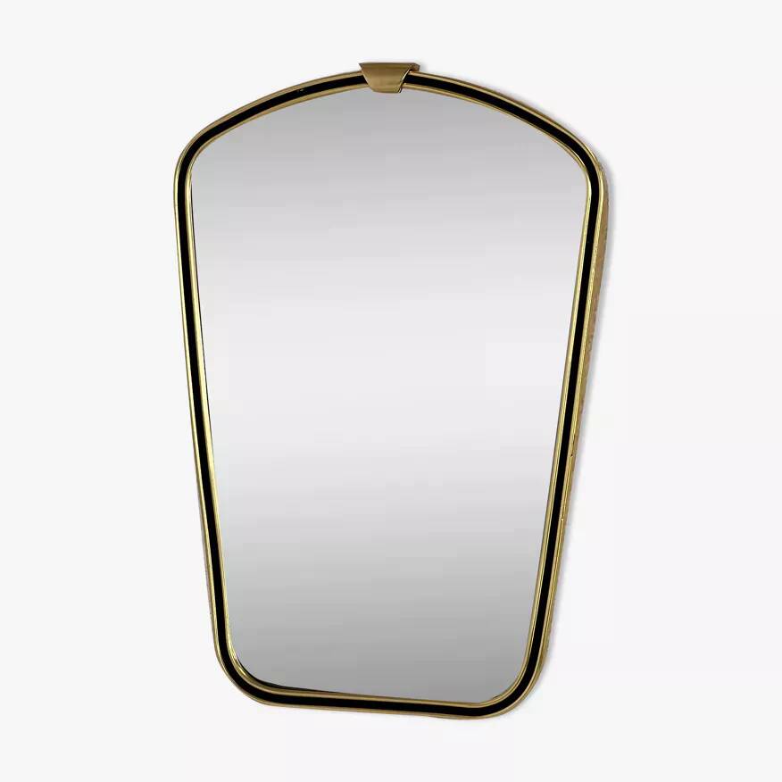 Rear view mirror and free form from the 60s brass frame highlighted with black