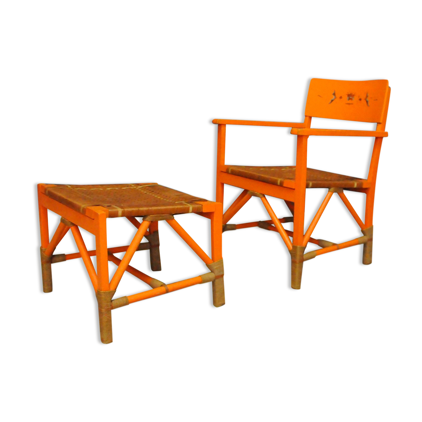 Scandinavian folklore armchair with footrest