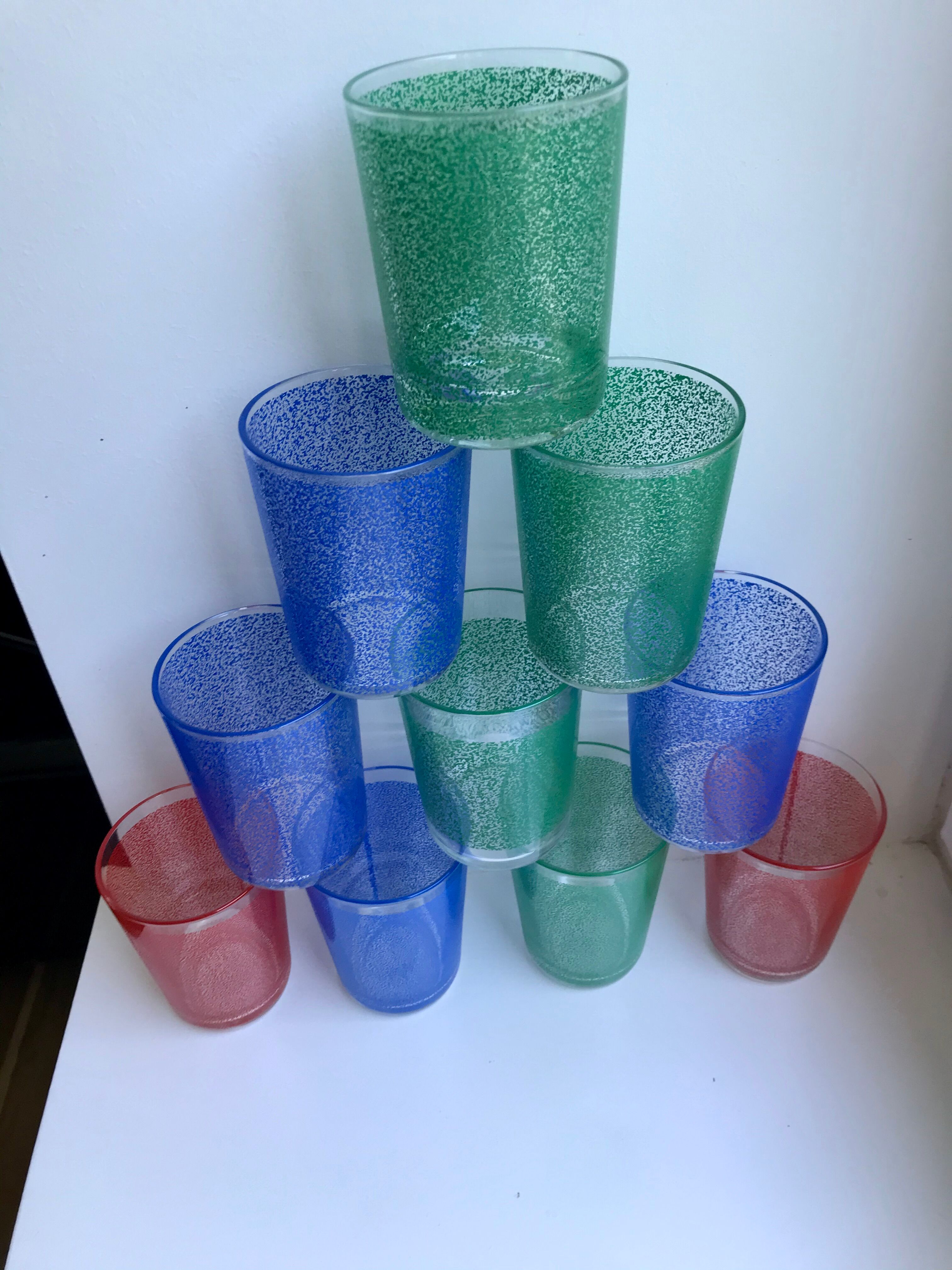 Set of 8 colored water glasses 70s