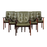 Midcentury Danish set of 6 chairs with armrests in rosewood and leather by Arne Vodder for Sibast