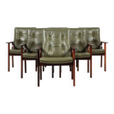 Ensemble de 6 chaises danoises du milieu du siècle avec accoudoirs en palissandre et cuir par Arne Vodder pour Sibast