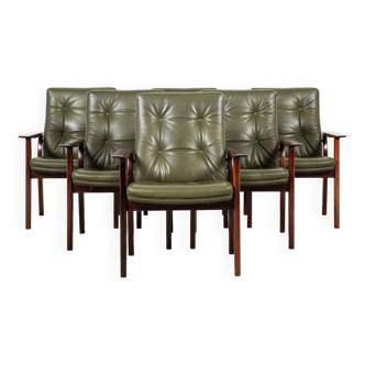 Midcentury Danish set of 6 chairs with armrests in rosewood and leather by Arne Vodder for Sibast