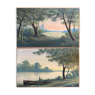 Paintings pendant of gouache "landscapes" signed m. lefelle around 1900