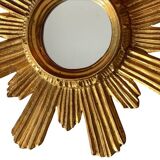 Golden carved wooden sun mirror — 38 cm