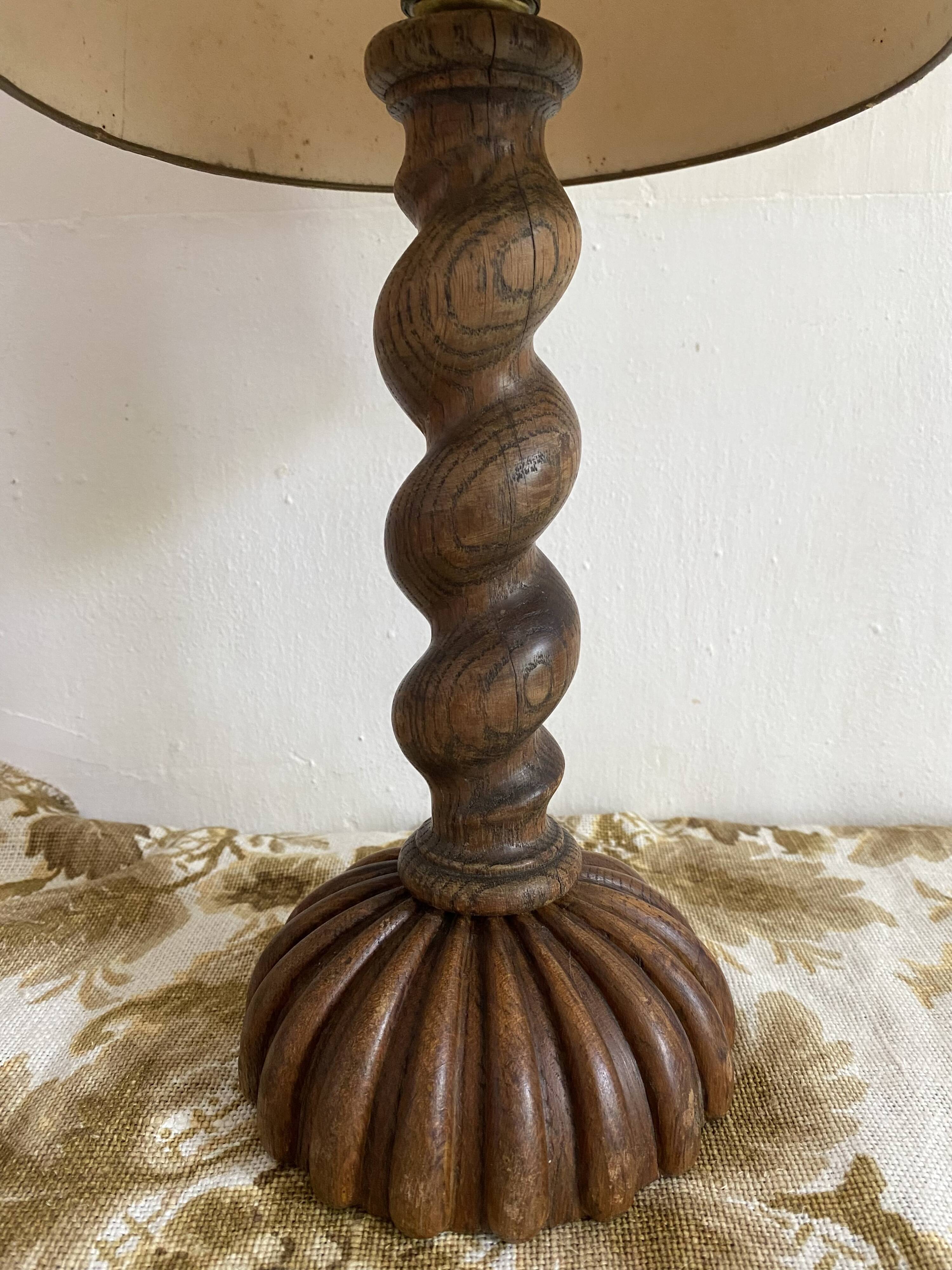 Antique lamp in twisted turned wood