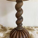Antique lamp in twisted turned wood