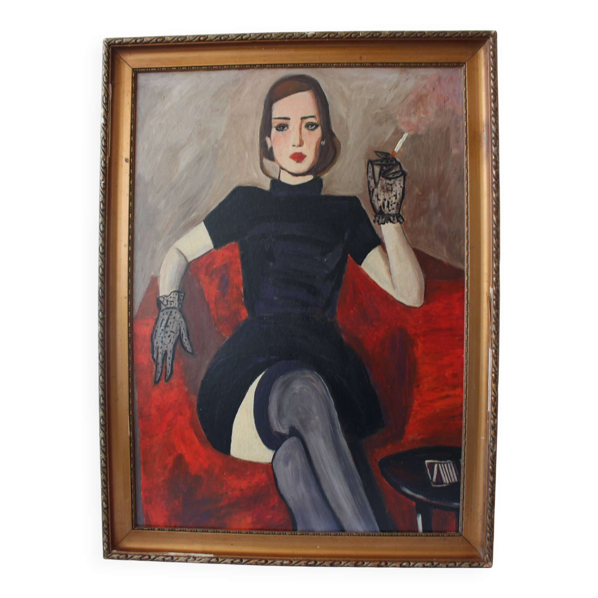 Peinture abstraite de modèle de femme figure moderne antique ancienne vintage 19