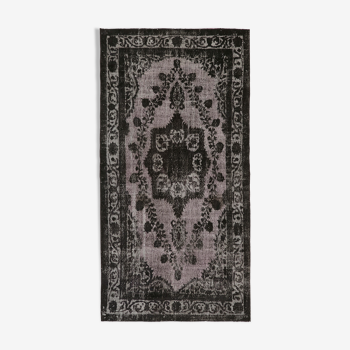 Hand-knotted antique turkish 1970s 150 cm x 291 cm black carpet