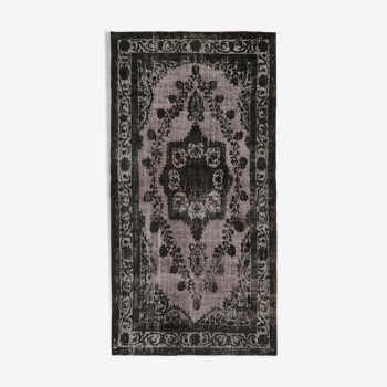 Tapis noir turc antique des années 1970 noué à la main 150 cm x 291 cm