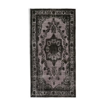 Hand-knotted antique turkish 1970s 150 cm x 291 cm black carpet