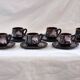 Six cups and saucers Vallauris glazed ceramic in brown and old pink.
