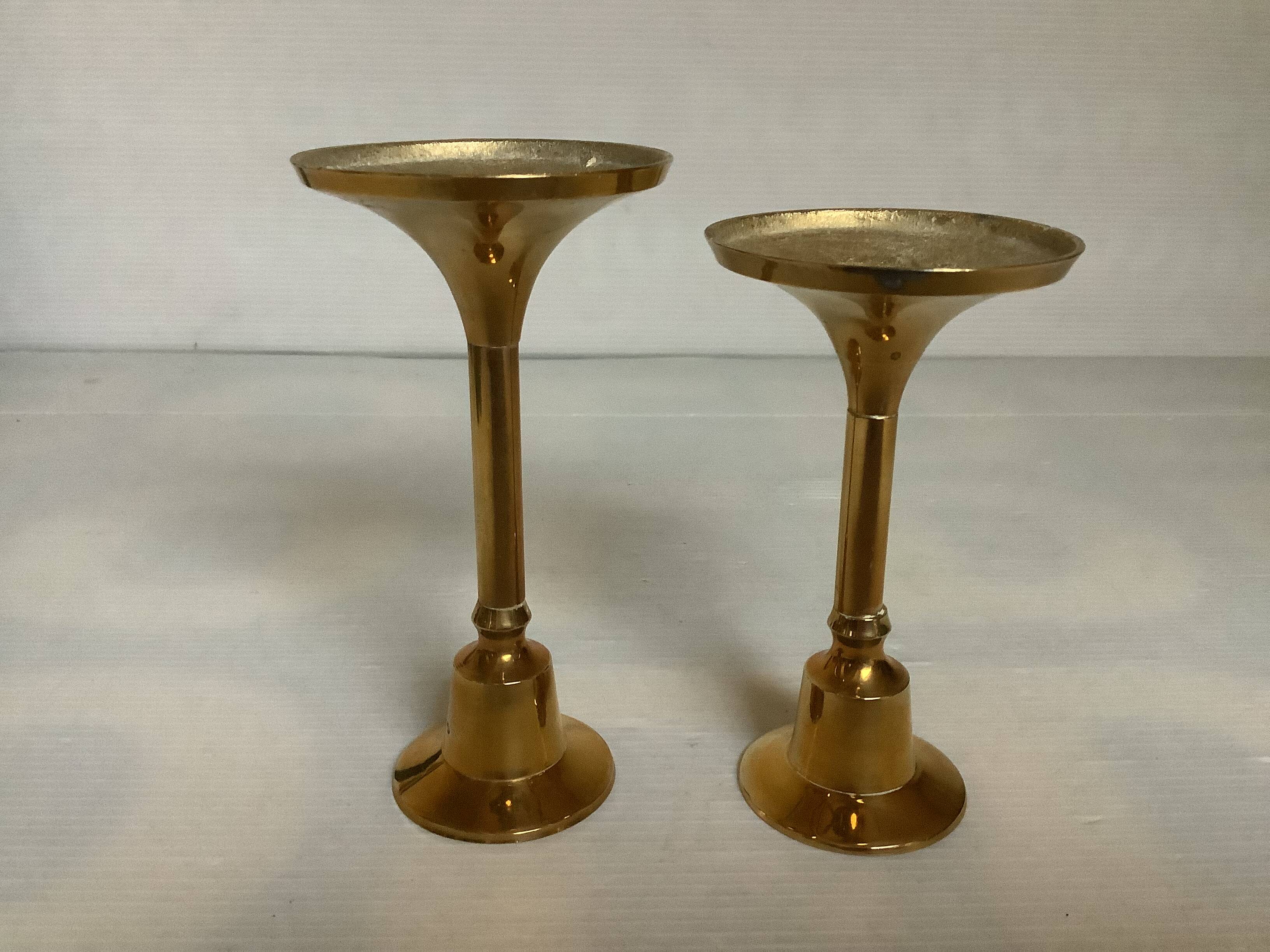 Pair of small brass tulip-shaped candlesticks