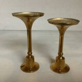 Pair of small brass tulip-shaped candlesticks