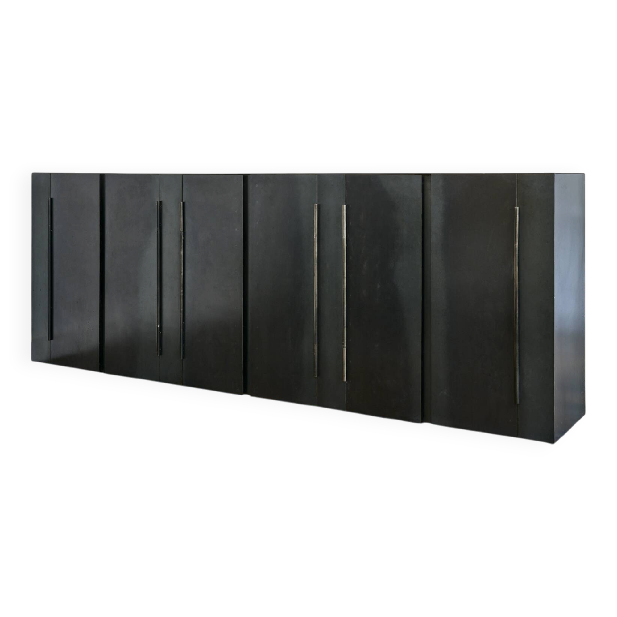 Large patinated steel sideboard, unique piece, designer Franck Robichez (1944)