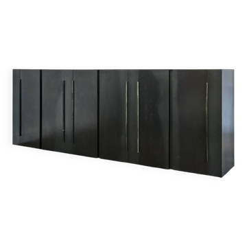Large patinated steel sideboard, unique piece, designer Franck Robichez (1944)