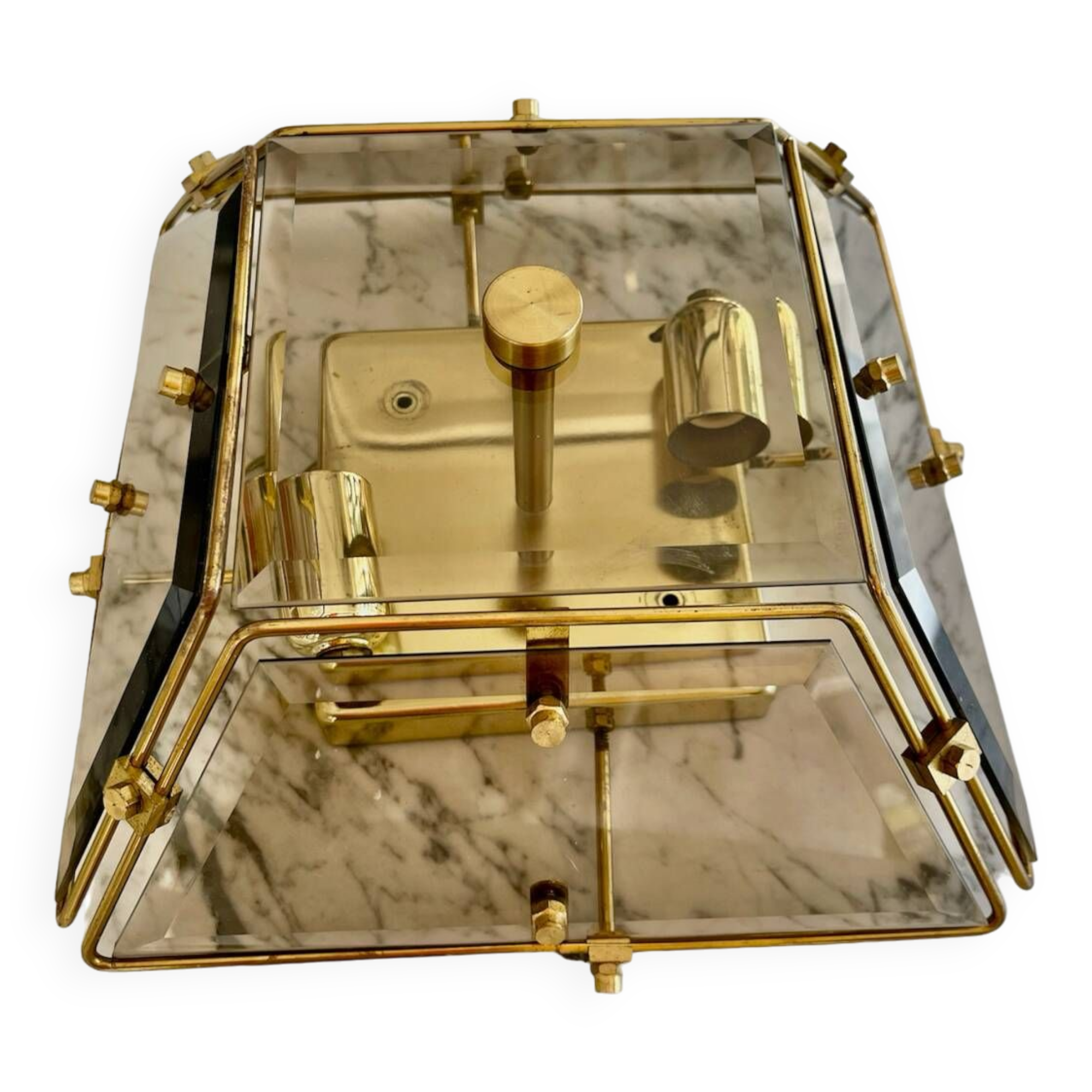 Veca ceiling light in glass and brass, Italy 1970