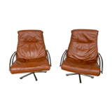 Pair of Scandinavian leather relax vintage armchairs brand Kebe