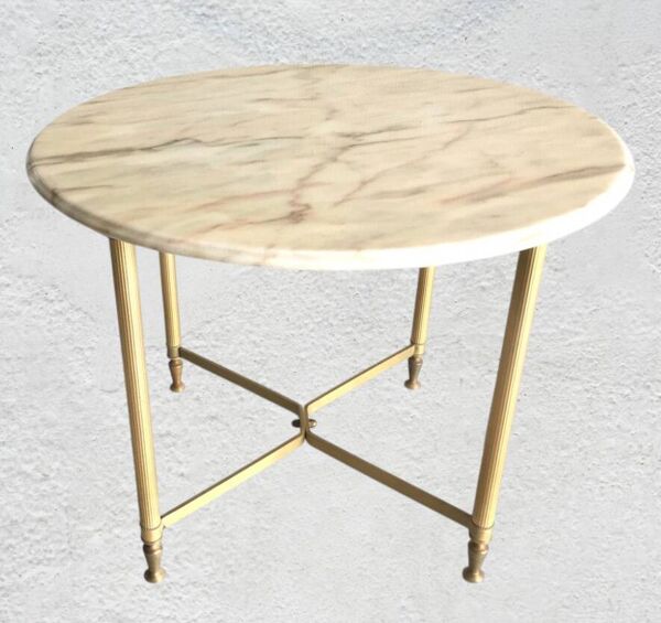 Table basse ronde marbre et métal doré 1960-70